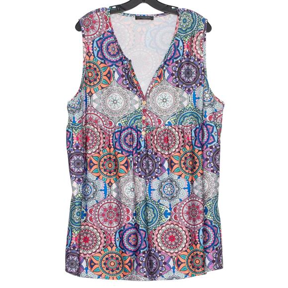 Top Mandala Medallion Boho Hippie Festival Psychedelic Abstract 60s Summer 2XL - Picture 1 of 6